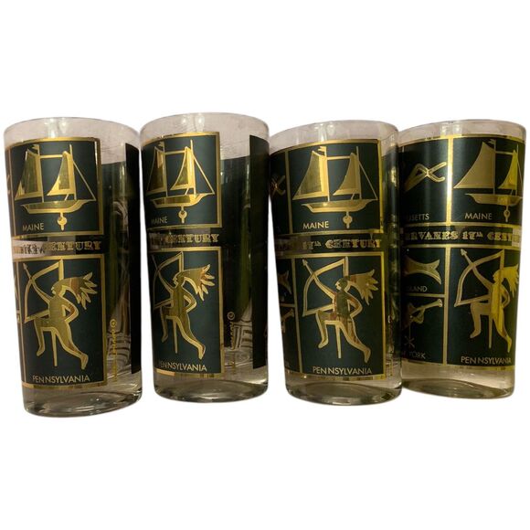 MCM Helen Conroy Signed Highball Cocktail Weathervanes 17th Century Set of 4 - Picture 3 of 8